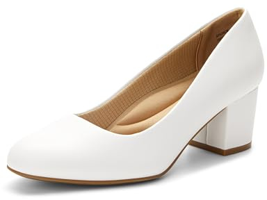 DREAM PAIRS Zapatos Tacón Bajo Mujer,Blanco-PU,37