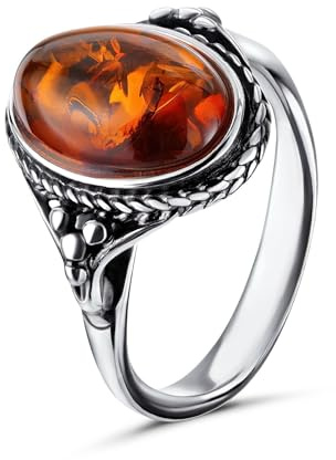BALTICANA JEWELRY Amber Gemstone Ring, Sterling Silver and Oval Baltic Honey Amber Ring