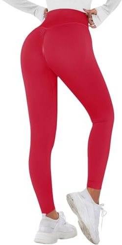 Zhiaek Leggins Deportivos Mujer Push Up Mallas Deporte Mujer Cintura Alta Elástico Mayas Deportivas Anticeluliticos Sin Costuras Pantalones Yoga para Fitness Running Gym Pilates Rojo S