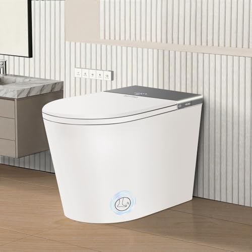 BAYTINA Smart Toilet, One Piece Toilet with Bidet Built in, Modern Tankless Toilet with Heated Toilet Seat, Bidet Warm Water, Dryer, Auto Toilet Flushing, Foot Sensor Operation