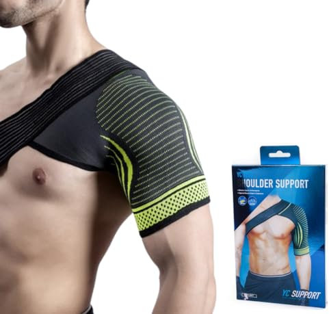 Generico Supporto per Spalla Regolabile, Tutore per Spalla FASCIA ELASTICA, Supporto per Cuffia dei Rotatori, Cinghia di Benda Spalla per Uomini e Donne, Nero, Taglia unica