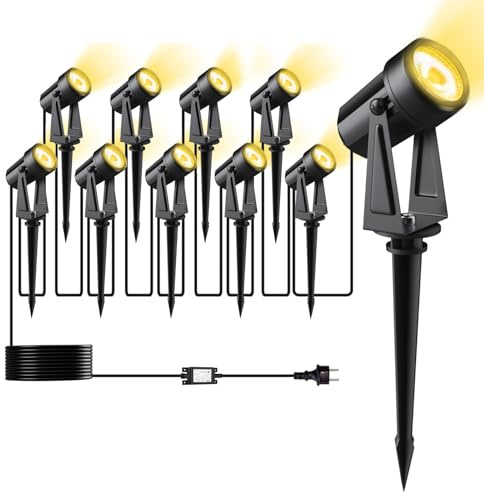 Pogestrand Foco Led Exterior Impermeable, 32M/105FT Paquete de 10 Focos LED de Paisaje con Luz Cálida 3000K 27V para Iluminación Jardín & Impermeables IP65 para Exterior