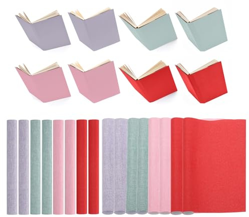 PATIKIL 35 x 25 cm Bokbindningsduk, 8 Stycken Bokomslag Bokbindningsduk För Bokbindning, Bokkonst, Sömnad, Gör-Det-Själv-Hantverk, Röd/Rosa/Lila/Grön