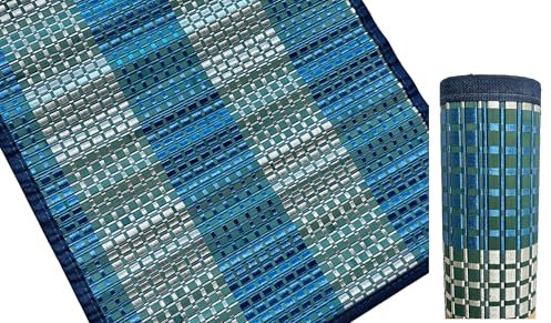 Vävd bambumatta 100 % naturlig geometrisk design dekorativ för hem badrum kök hall hall retro halkfri matta cm 140 x 52 cm heminredning färgglada bambumattor (TURCHESE)