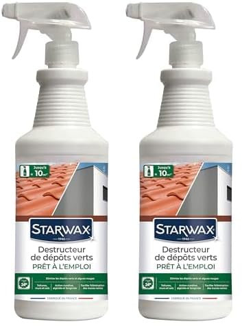 STARWAX Destructeur de Dépôts Verts Prêt à l'Emploi - 1L - Idéal pour Détruire Dépôts Verts, Lichens et Algues - Efficace dès 24h - Sans Javel (Lot de 2)
