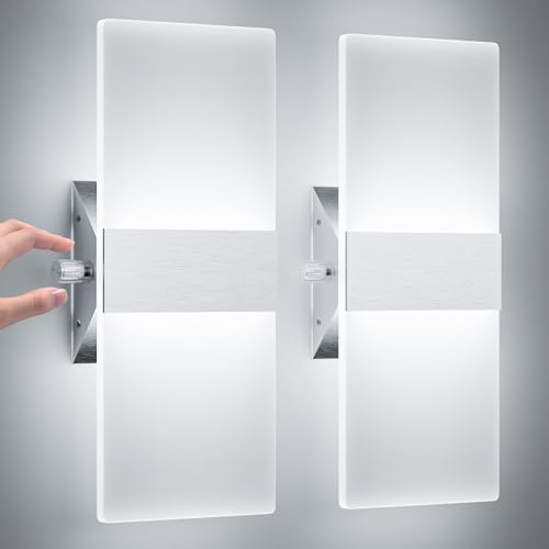 ChangM Modern Wall Sconces Set of Two, 12W Acrylic Led Wall Light, Equipped with a Rotary Switch to Adjust Brightness 10%-100%, Indoor Wall Mounted Lights Hardwired 6000K Cool White