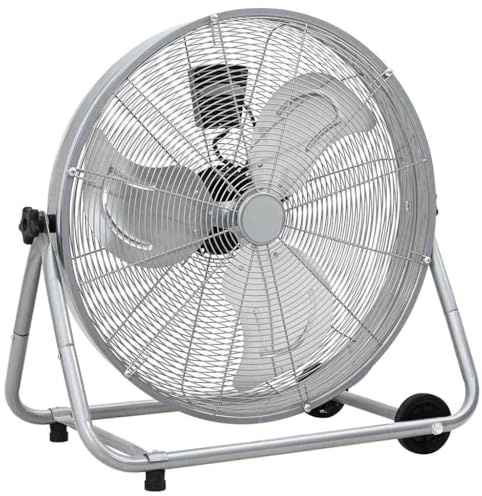 vidaXL fläkt med hjul 3 hastigheter Silver Bärbar Inomhus Justerbar vinkel Φ64cm Industriell ventilation för hemmet, garaget eller utomhus