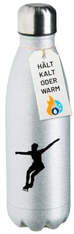 Huuraa Trinkflasche Eiskunstlauf Silhouette 500ml Silver Edelstahl Wasserflasche Trinkflasche Geschenkidee
