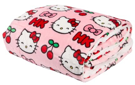 Skinnydip Hello Kitty Cherry Blanket – Super Soft Plush Throw Blanket Featuring Official Sanrio Hello Kitty with Playful Cherry Details – Perfect Cozy Blanket for Lounging, Bedroom Decor, and Gifts