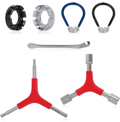 BOXOB 7pcs Bicycle Spoke Wrench Set, Portable Bike Spokes Tool Kit with 2 Spoke Keys, 2 Rubber Grip Wrenches, Tire Lever, Y Hex Wrench & Y Socket Universal Wheel Tension Adjust Bike Repair Tools