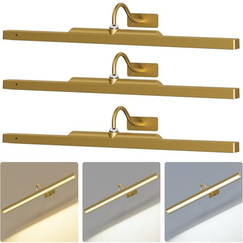 Craftersmark 3 Pack Picture Lights Battery Operated 6000mAh - 24Inch Wireless for Gallery, Museum, Mirror, Picture Frames & Office Décor (Antque Gold)