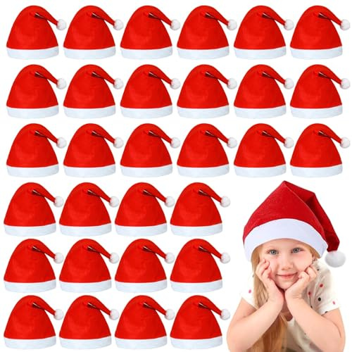 YUVATERA Bonnet Noel 30 Pièces,Noël Chapeau de Noël Unisexe en Velours,Bonnet père Noel en Peluche,Approprié Adultes et Enfants de 20 ans et Plus (30)
