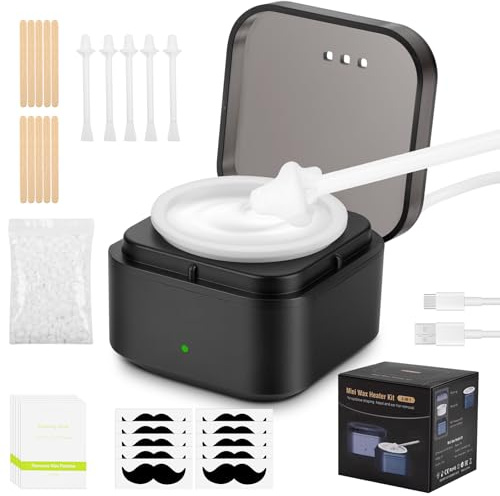 AYBUY Mini vaxvärmare hårborttagningsmaskin, varmvaxmaskin med vaxpärlor 50 g, 10 x applikatorstavar, 5 x näshårspinn, för ansikte, brasiliansk, bikini, kropp (fyrkantig)