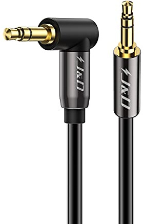 J&D 3.5mm AUX Audio Cable 3 m - 1/8 inch Stereo Male to Male Cord, 90° Right Angle Jack, Gold Plated Connectors, Suitable for Phones, Speakers, Car, and Audio Devices