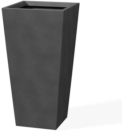 Kante 28 H Concrete Tall Tapered Planter, Large Outdoor Indoor Garden Plant Pot with Drainage Hole and Rubber Plug Home and Patio, Burnished Black Finish