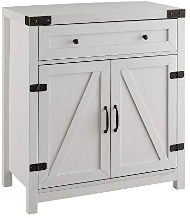 Walker Edison Farmhouse Double Barn Door Accent Kitchen Storage Cabinet Pantry with 1 Drawer, 30 Inch, Brushed white