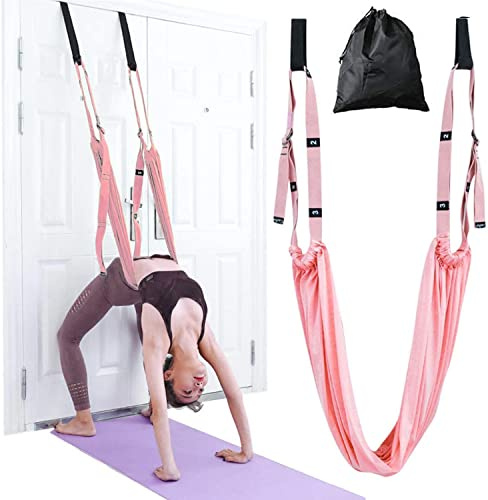 Yoga Stretching Strap, Adjustable Height Leg Stretcher Aerial Fitness Yoga Belt Gym Equipment, Basic Flexibility Training, Lower Waist Bend, Abdominal Muscles for Yoga Ballet Dance Girl Women (Pink)