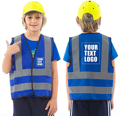 AYKRM Logotipo impreso personalizado Escuela niños chaleco de alta visibilidad niños alta visibilidad chaleco de seguridad reflectante alta visibilidad niño hi vis chaleco