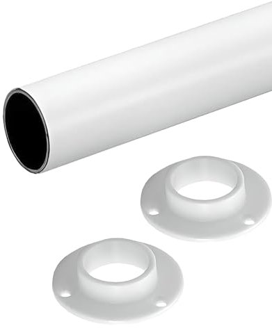 Gedotec Asta appendiabiti a parete rotonda | 1 set di aste per armadi con 2 pezzi di supporto per aste per armadi bianco opaco | POLE