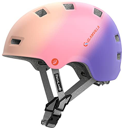 GLAMVILLA Casques de Vélo,Léger Casque de Skateboard/Scooter/Skate/BMX/Trottinette/Roller pour Les Enfants Hommes Femmes,3 Taille (Rose mélangé Violet, M)