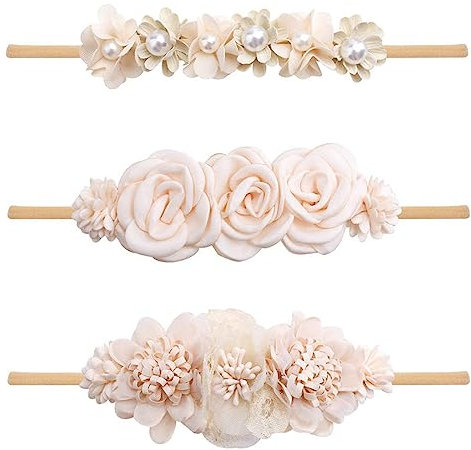 SJBAUTYO 3 Stück Baby Mädchen Nylon Stirnbänder,Stretchy Nylon Baby Stirnband,Stirnbänder Neugeboren Weich Niedlich Floral Haarbänder Dünne, Haarreif für Kleinkind Party Fotografie