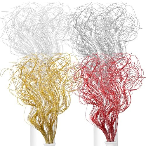 Syhood 160 Pcs Christmas Glitter Curly Ting Ting Branches Multicolor Christmas Tree Filler Twigs Artificial Tree Picks and Sprays for Garland Decor(Red, Silver, White, Gold)