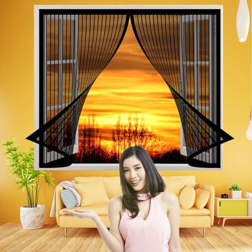 Fly Screen Mosquito Net 82 x 104 cm(32 x 41inch), Magnetic Flyscreen Net, Easy to Install for Front Window and Home Outside Kids Pets, Black