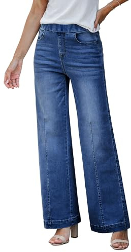 Vetinee Elasticated Waist Jeans Wide Leg Jeans Women Darkness Blue Size Large Fits UK Size 16 - UK Size 18