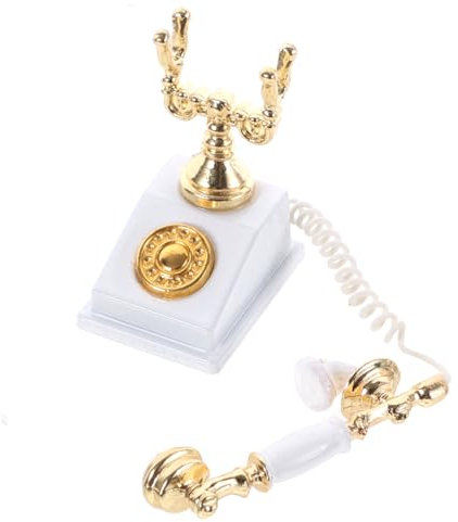 JOINPAYA Miniatur-telefonmodell Miniatur-Telefon Mit Wählscheibe Vintage-Mini-telefonmodell Puppenhaustelefon 1:12 Spielzeug Mit Wählscheibe Spielzeug-Telefon Weiß Legierung