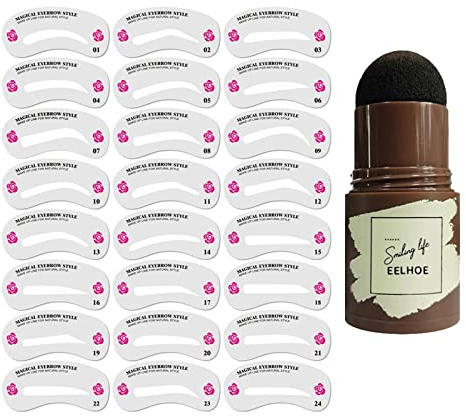 Kit de modelado de sellos en polvo para cejas con plantillas de cejas gris-negro y 24x, gris negro y 24 piezas