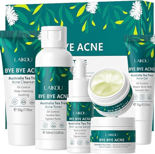 Tea Tree Acne Skin Care Sets & Kits, Tea Tree Oil For Skin, Teen Skincare Set With Cleanser,Toner,Serum,Cream,Gel, Rapid Relief Acne Treatment Shrink Pore Control Oil, Gifts For Teenagers Girls Boys