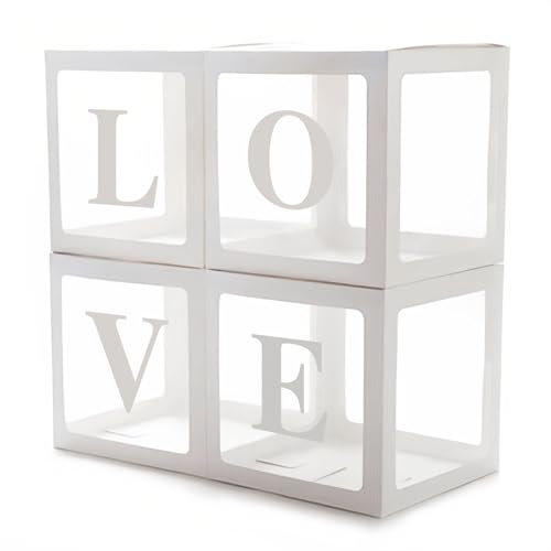 Scatola Baby Shower Decorazioni,Scatole per Palloncini Trasparenti Decorazione per Baby Block con Lettera per Feste di Primo Compleanno Matrimoni, Compleanni, Baby Shower,4PC (LOVE)
