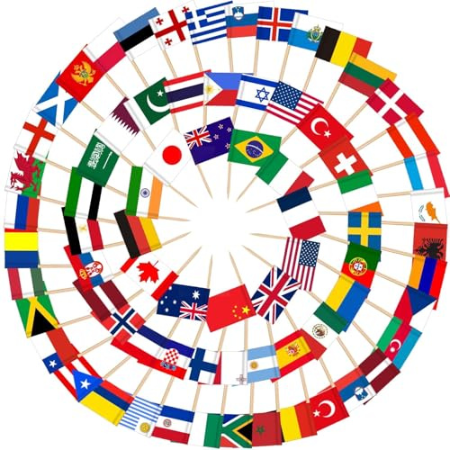 AhfuLife 100 Pezzi Bandierine Stuzzicadenti Multinazionali, Stuzzicadenti con Bandiere del Mondo per Decorare Cocktail, Panini, per Euro Football Match, Coppa del Mondo, Decorazioni Bar