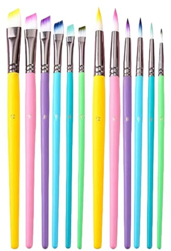 SSKHE Set di 12 pennelli colorati per pittura, set di pennelli artistici per bambini adulti, varie dimensioni, pennelli acrilici per acquerello, olio per trucco viso, corpo, carnevale, Halloween