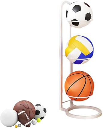 Estante de almacenamiento de bolas, soporte organizador de voleibol de hierro, estante multifuncional de almacenamiento de bolas de hierro multicapa para dormitorio, sala de estar, garaje