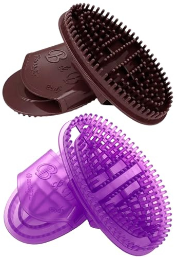 Meridian Massage Brush, 2 Pack for and Muscle Relief, Silicone Massage Brush for Belly, Back, Legs and Arms, 14.3 x 9 cm, Brown and Purple