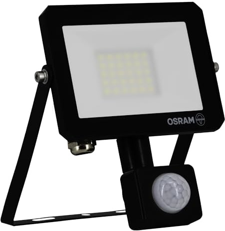Osram LUX LED Flutlicht modern 20W, 1800lm, 6500K, Außenstrahler, Sensor, IP65, Aluminium Schwarz, Milchglas