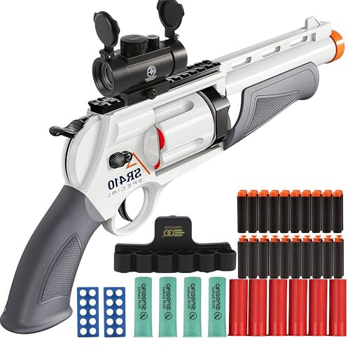 2 in 1 Foam Blaster Shotgun with 4 X Scope Soft Dart Blaster Toy Gun Set with 60 EVA Darts 5 Dart Rotating Drum 1 Sight for 14+ Years Soft Foam Darts Blaster (white)