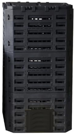 Bidone per compostaggio di grande capacità, 500 l, in plastica resistente, con sportello a ribalta e coperchio a scatto, resistente alle intemperie, per la conversione del terreno fertile (nero)