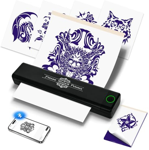 SMOCTAR Thermocopieur Imprimante tatouage Bluetooth, Stencil Machine a Tatouage avec 5 Feuilles de Papier Transfert, pour iOS Android et Mac, Artistes de Tatouage et débutants