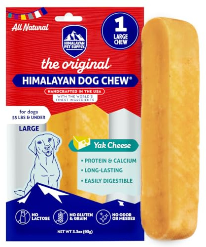 Himalayan Dog Chew Original Yak Cheese Chew, 1 Large Stick, 3.3 oz, Gluten Free, Healthy Treats, Grain & Lactose Free 100% Natural, Long Lasting for Dogs Under 55 lbs