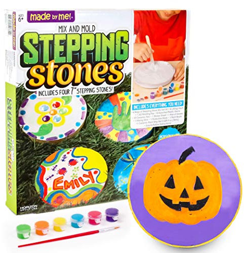Made By Me Mix & Mold Stepping Stones, Make 4 DIY Personalized 7-Inch Ceramic Stepping Stones, Includes 3D Mold, Ceramic Paints, Ceramic Tiles, & Assorted Gems, Paint Your Own Stepping Stones