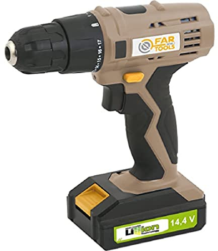 Fartools One Perceuse/Visseuse 14,4V, 1 batterie 1,3Ah li-ion, couple max 14Nm (17 réglages), mandrin Ø10 mm, éclairage LED, chargeur