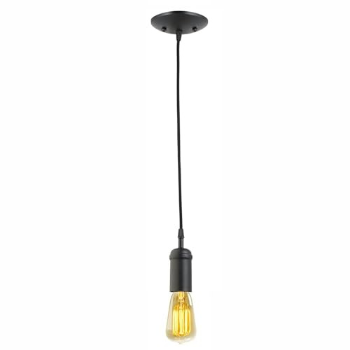 Globe Electric 64906 1-Light Pendant, Matte Black, Black Woven Fabric Cord, E26 Base Socket, Kitchen Island, Café, Decorative, Ceiling Hanging Light Fixture, Modern, Vintage, Bulb Not Included
