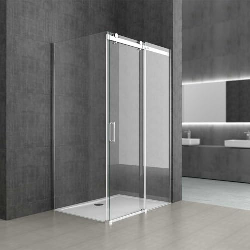 Durovin Bathrooms 1400 x 800mm L Shape Rectangular Frameless Shower Enclosure - Sliding Door - 8mm Safety Clear Glass