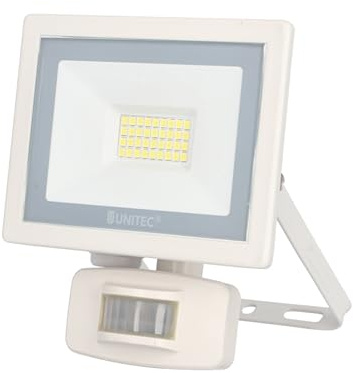 UNITEC LED-trädgårdsbelysning, strålkastare med 180° infraröd rörelsedetektor för utomhusbruk, 20 watt, 1 600 lumen, 6 500 Kelvin, vit