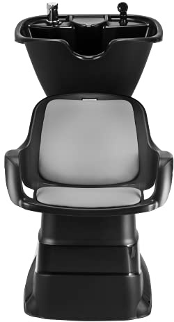 DOMPEL Lavacabezas Reclinable CHAMP de POLIPROPILENO con Sillones - Silla Peluquería Barberos - MADE IN BRASIL - MODELO EXCLUSIVO NEGRO/GRIS