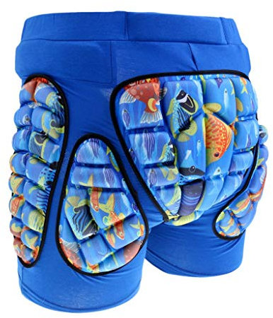 Inzopo Short rembourré pour enfant - Pour ski, patinage à roulettes, snowboard, hockey - Bleu, M