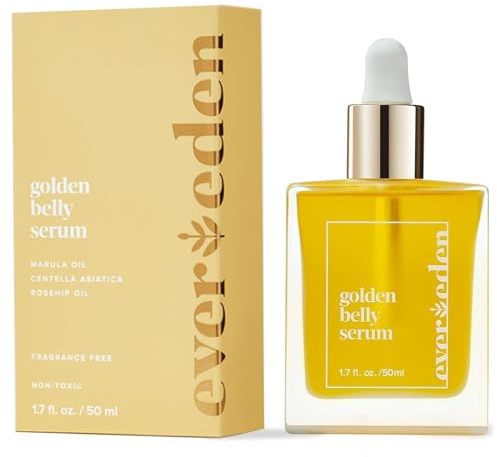 Evereden Golden Belly Serum, 1.7 fl oz. | Clean & Vegan Women's Belly Oil for Pregnancy and Postpartum | Clean Maternity Skincare | Non-Toxic Stretch Mark Oil