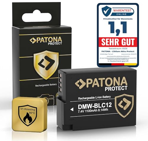 PATONA Protect DMW-BLC12 Kamera Akku 1100mAh mit NTC Sensor und V1 Gehäuse kompatibel mit Panasonic Lumix DMC FZ200 FZ300 FZ330 FZ1000 FZ2000 G5 G6 G7 G70 G81 G85 G91 GH2 GX8 DMW BLC12 BLC12E